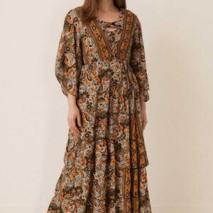 Vintage Paisley Flare Sleeve Maxi Dress