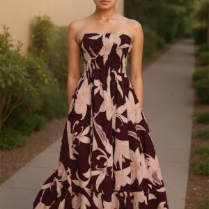 Tropical Bloom Strapless Maxi Dress
