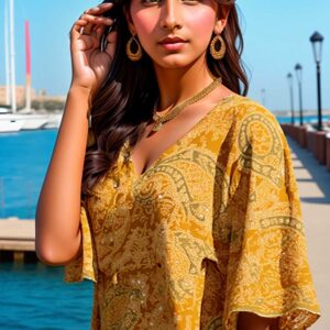 Mustard Paisley Kaftan Dress