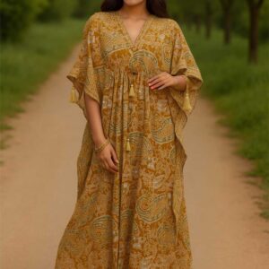 Mustard Paisley maxi Kaftan Dress
