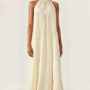 Ivory Tiered Halter Maxi Dress