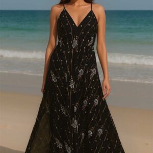 Black boho halter maxi dress