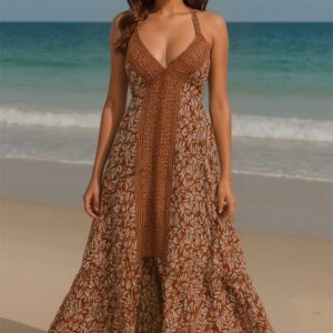 Rust boho halter maxi dress