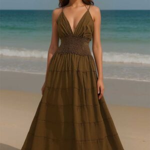 Halter Neck Smocked Maxi Dress