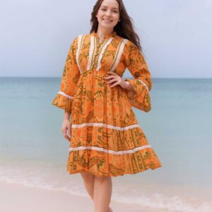 Orange Floral short Dress