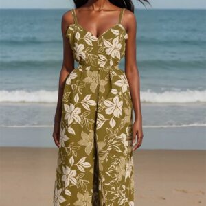 Emerald Bloom Spaghetti Strap Jumpsuit