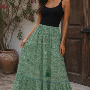 Pastel Green Paisley A-Line Skirt