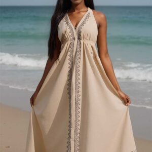 Ivory Boho Halter Maxi Dress