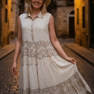 Elegant Neutral Collar Dress
